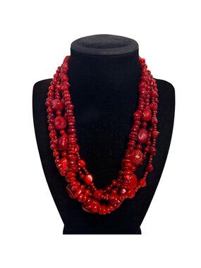 Lucas Lameth 5 Strand Red Coral Necklace With Sterling Silver Findings (6315)